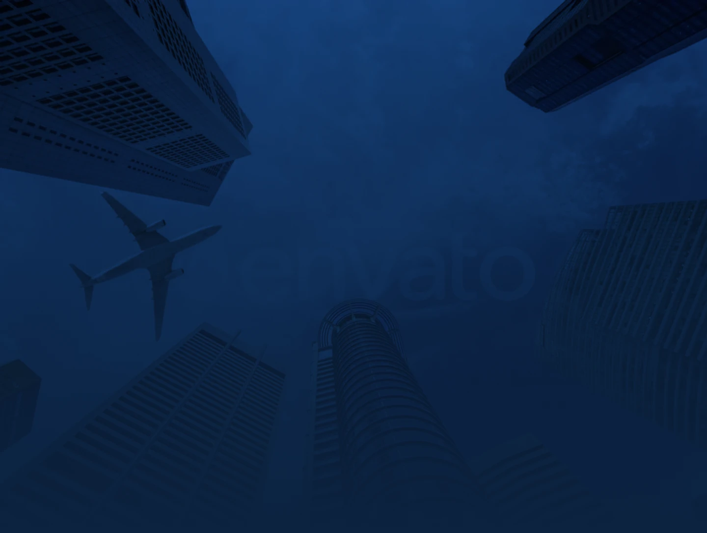 A plane flying over a city with skyscrapers in the background.