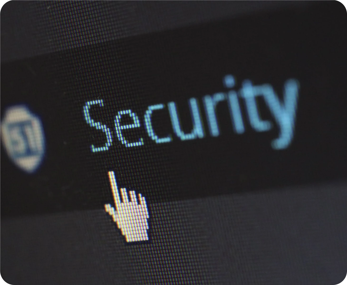 A computer screen with the word security on it.